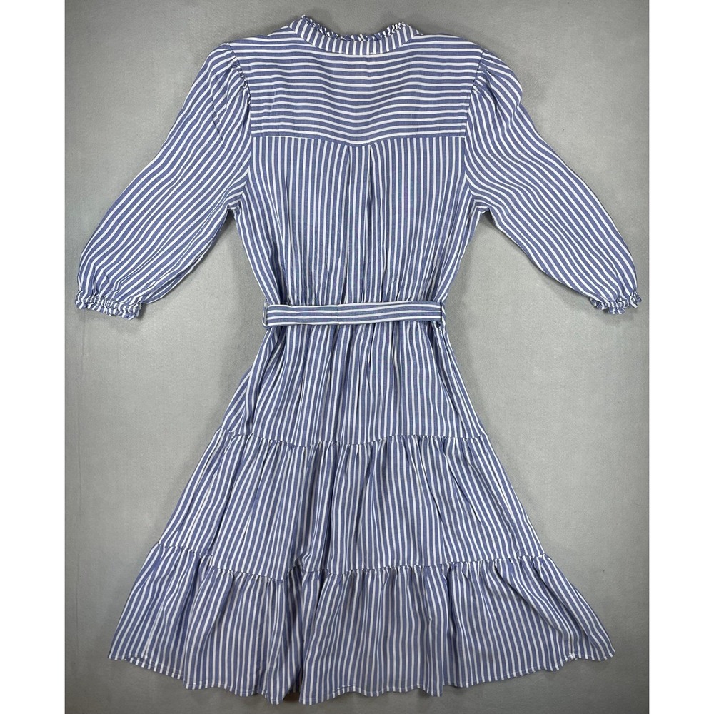 Monteau Womens Dress Tiered Midi Blue White Stripe Rayon Large - Picture 4 of 10